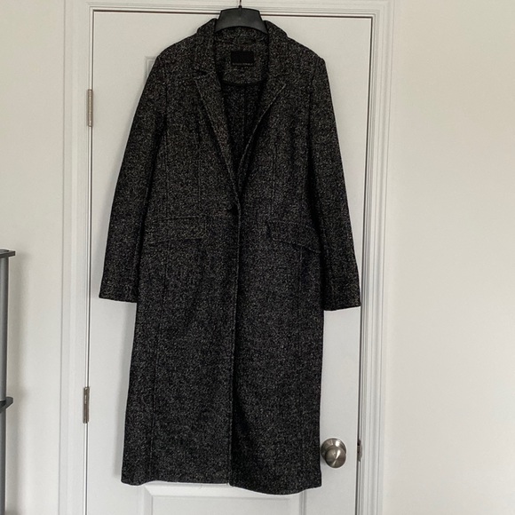 Banana Republic Factory long wool/poly coat. Black gray heather. Size S. EUC - Picture 2 of 8